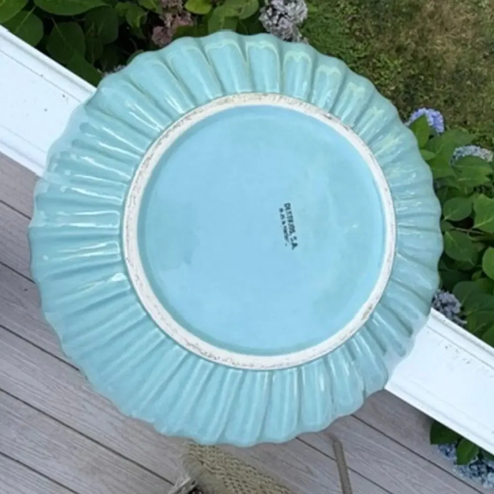 Destinos Portugal Large Turquoise Scalloped Fluted Serving Bowl 14